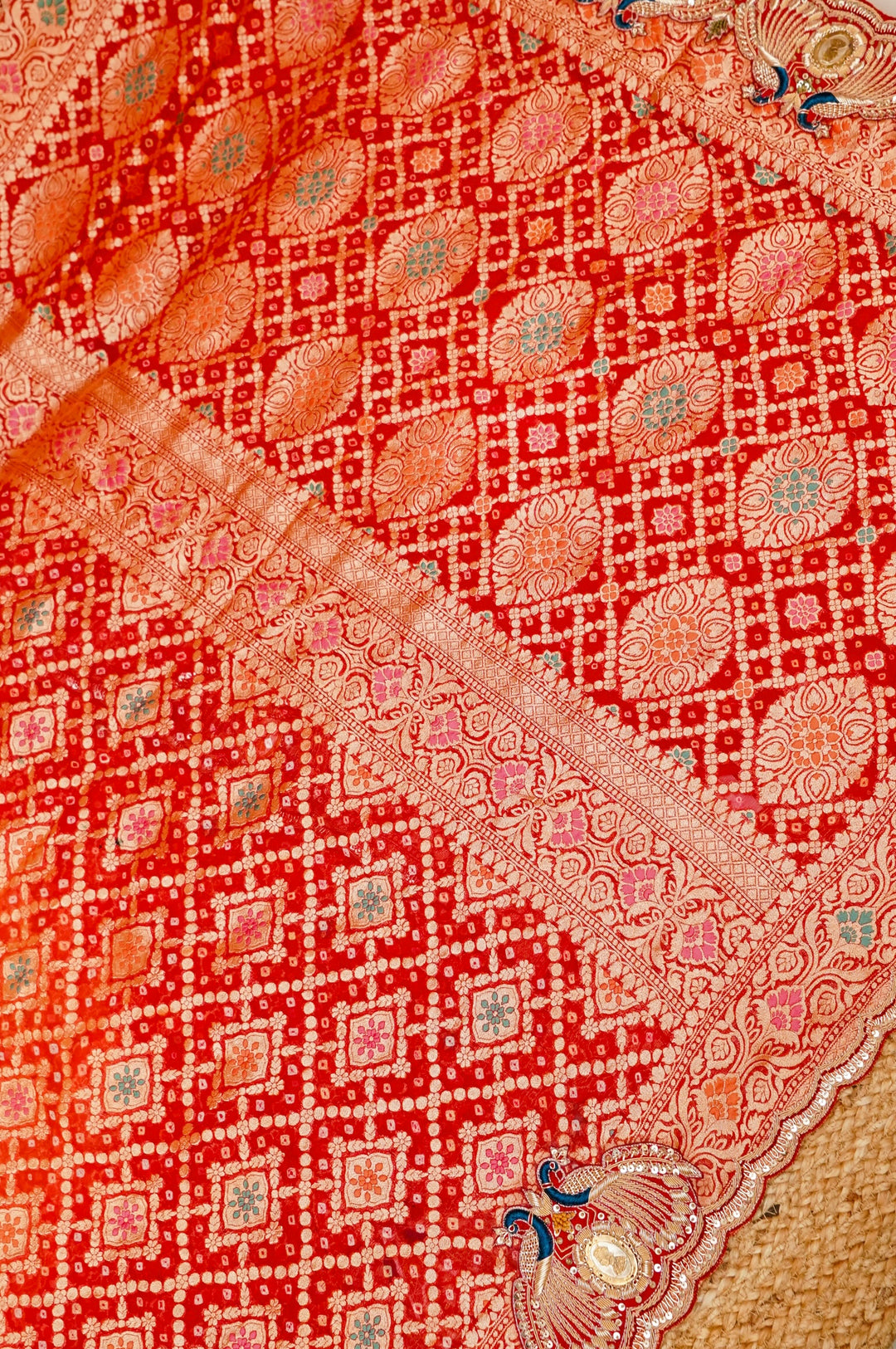 Victoria German Silver Coins Embellishment Handwoven Meenakari Pure Khaddi Bandhani Saree View 2