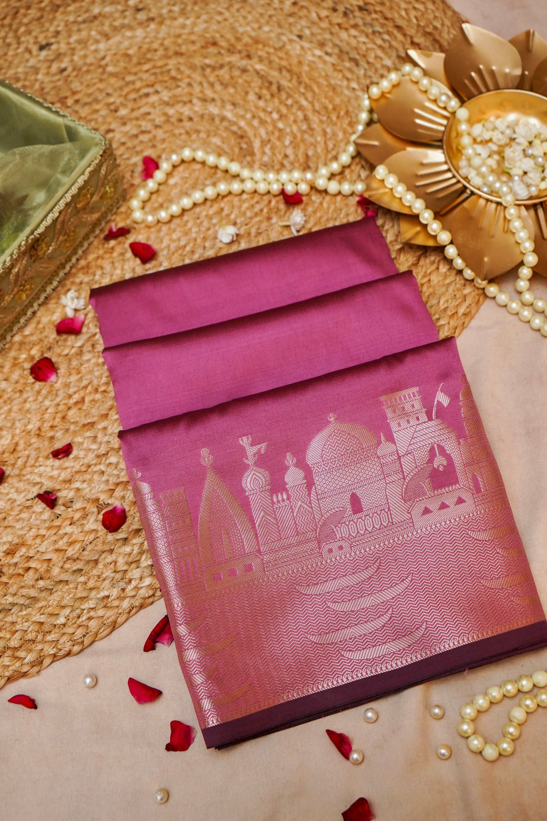 Rose Whisper Soft Pink Banarasi Modal Ghat Design Silk Saree View 1
