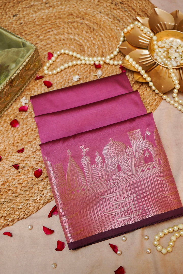 Rose Whisper Soft Pink Banarasi Modal Ghat Design Silk Saree View 1