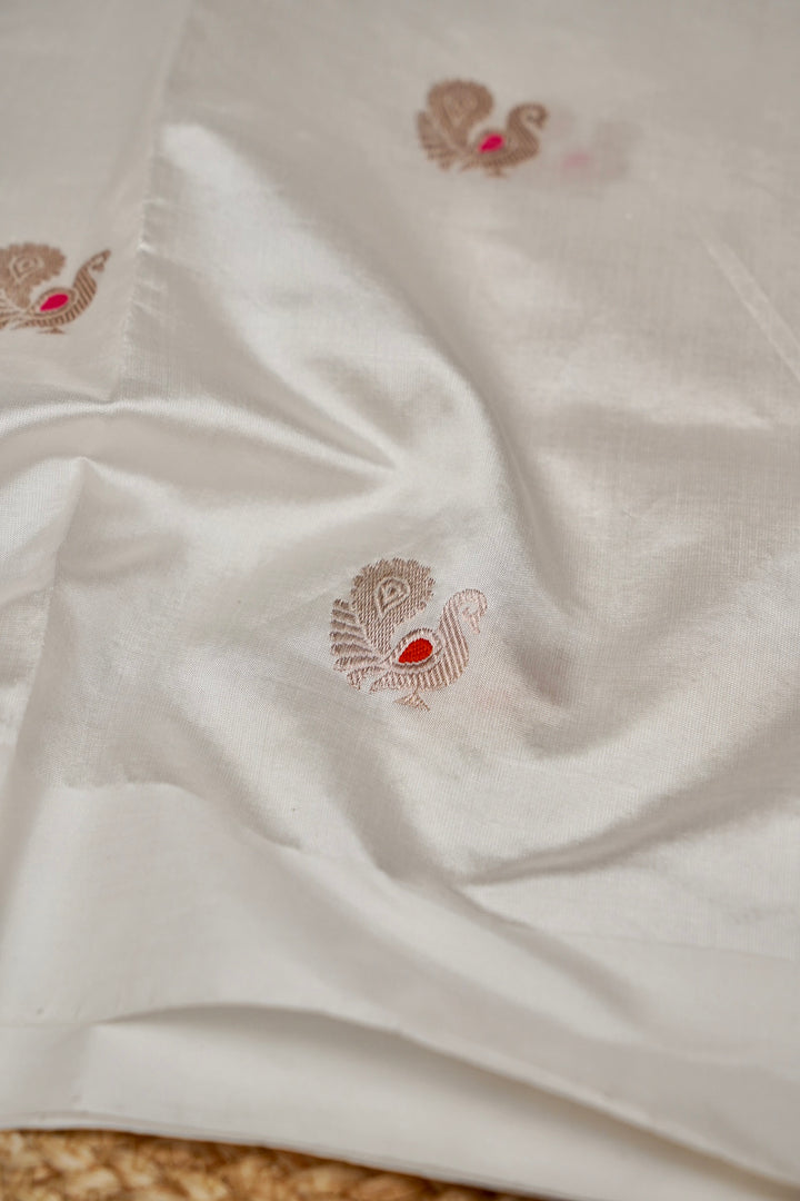 Handwoven Banarasi Pure Puna Silk Saree with Zari Woven Meenakari Peacock Motifs