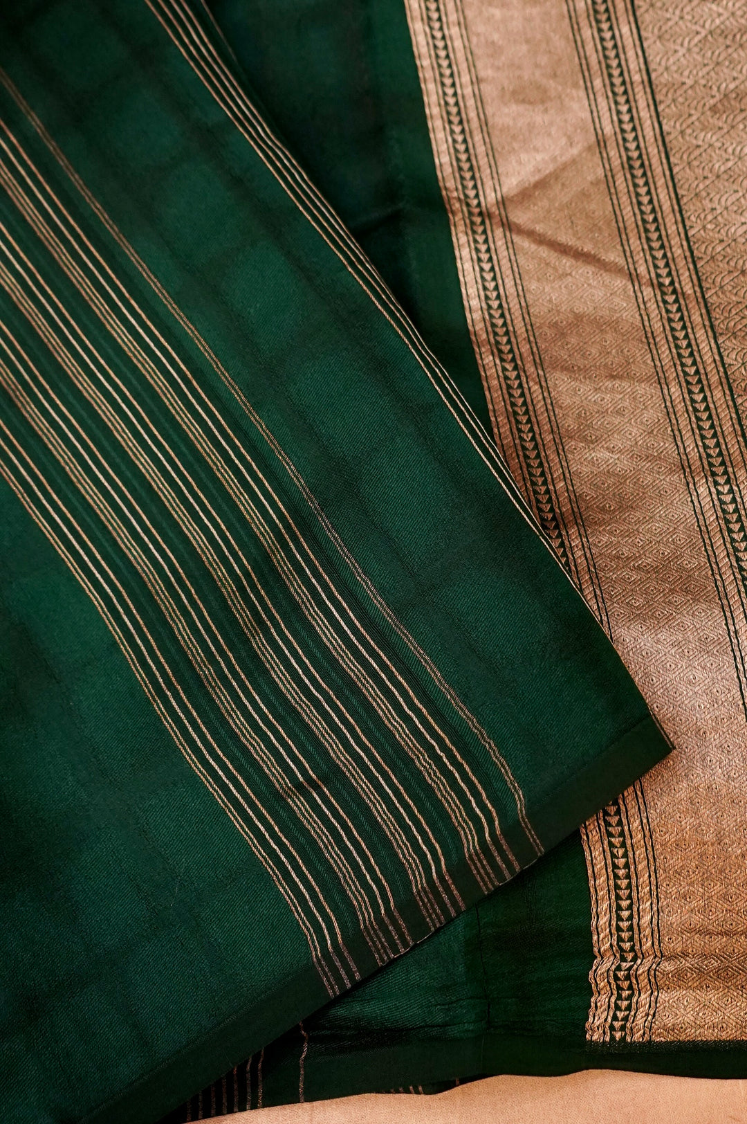 Emerald Heritage – Pure Banarasi Silk Saree with Stripes &amp; Shibori Weaving