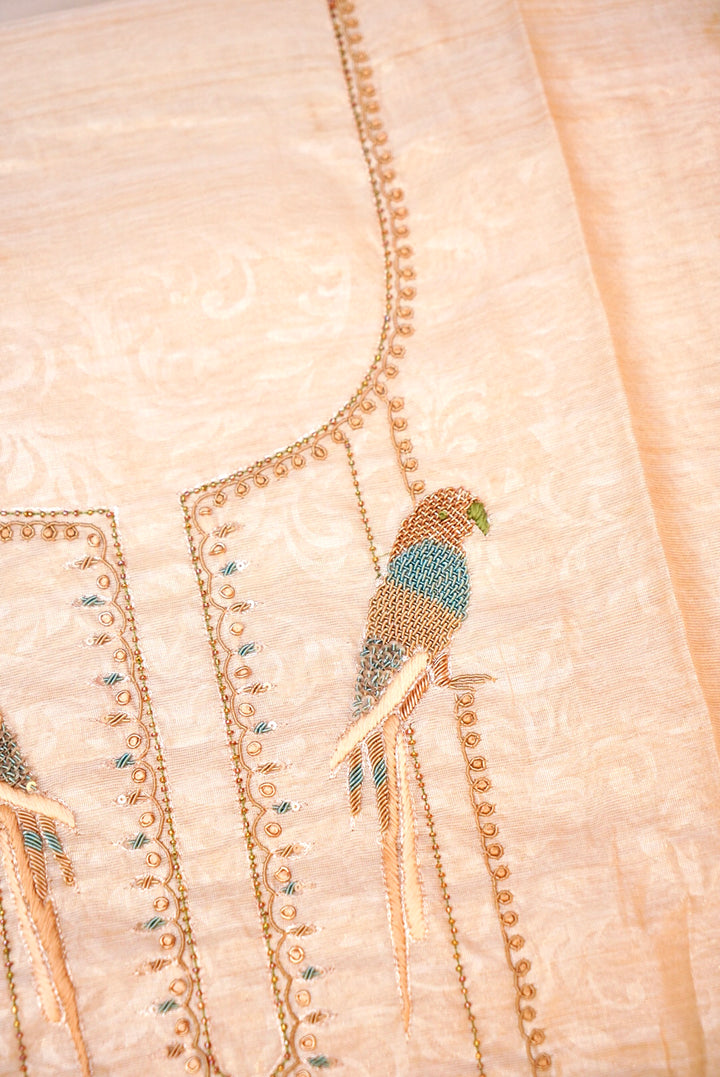 Rose Gold Chanderi Tissue Silk Suit with Handcrafted Zardozi & Resham Elegance