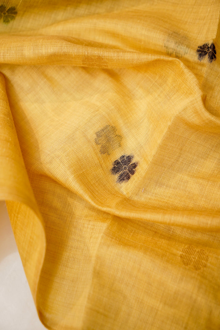 Yellow Handwoven Cotton Unstitched Suit Set with Peacock Woven Dupatta