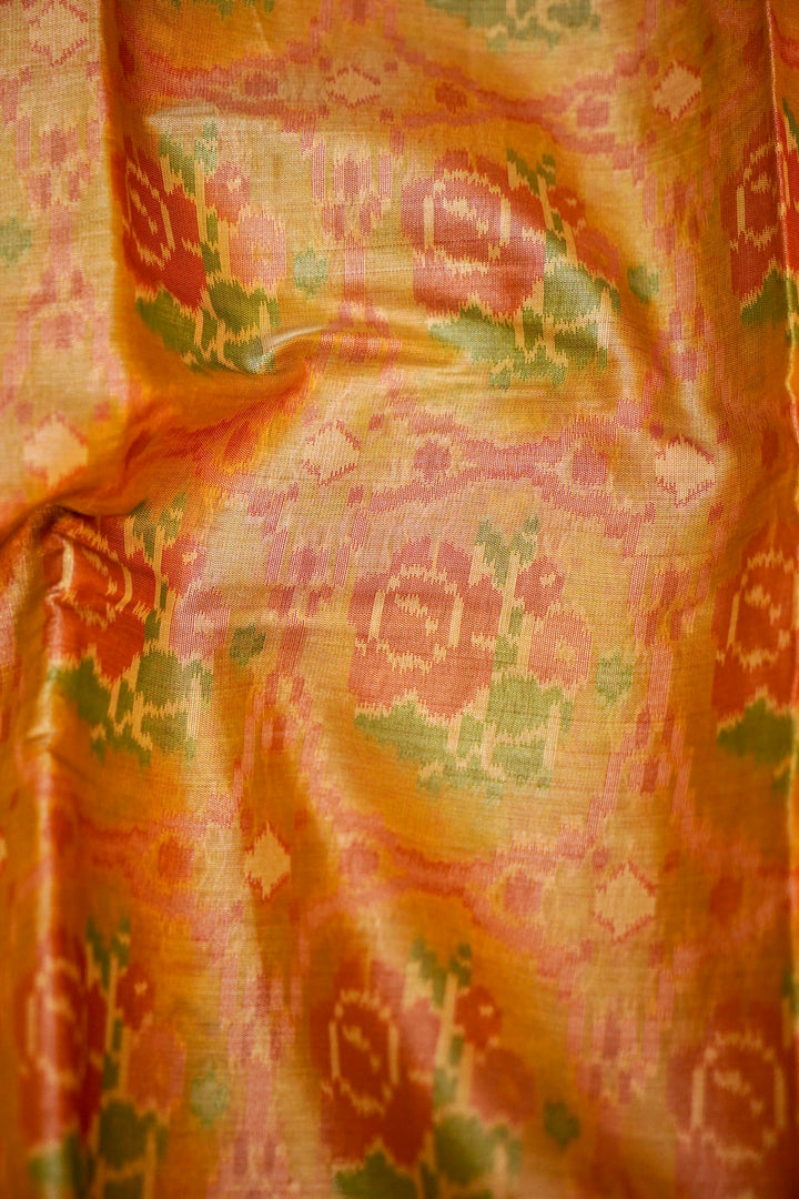 Light Gold Banarasi Silk Tissue Saree with Ikkat-Patola Inspired Weave