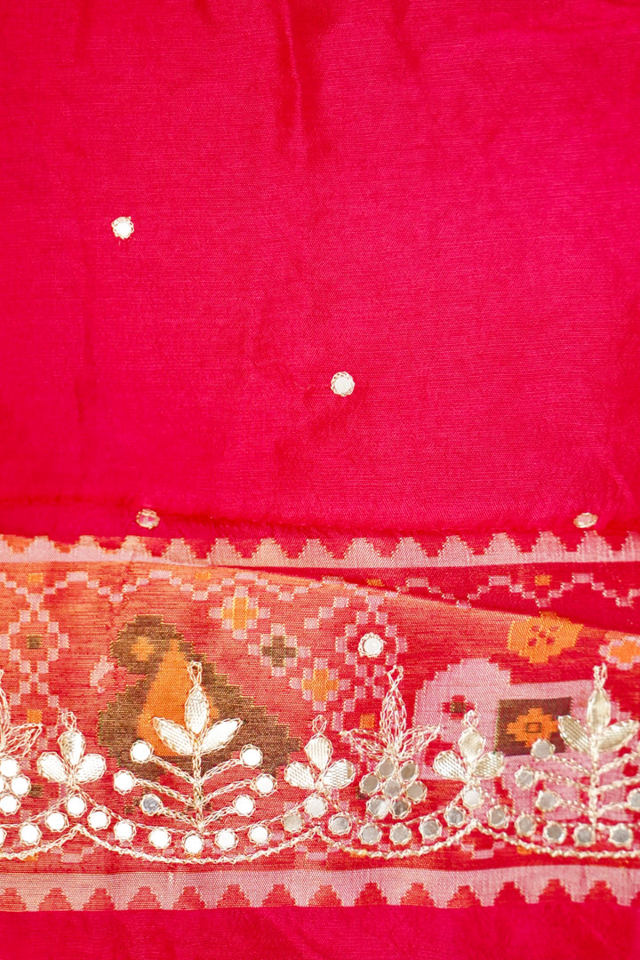 Pink Patola Silk Bridal Wear Aari Mirror Work Saree View 8
