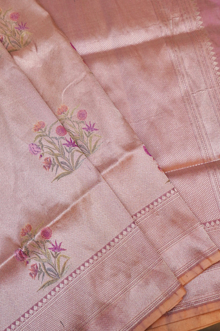 Luxury Handwoven Mauve Banarasi Saree in Pure Katan Silk with Detailed Tanchoi Motifs
