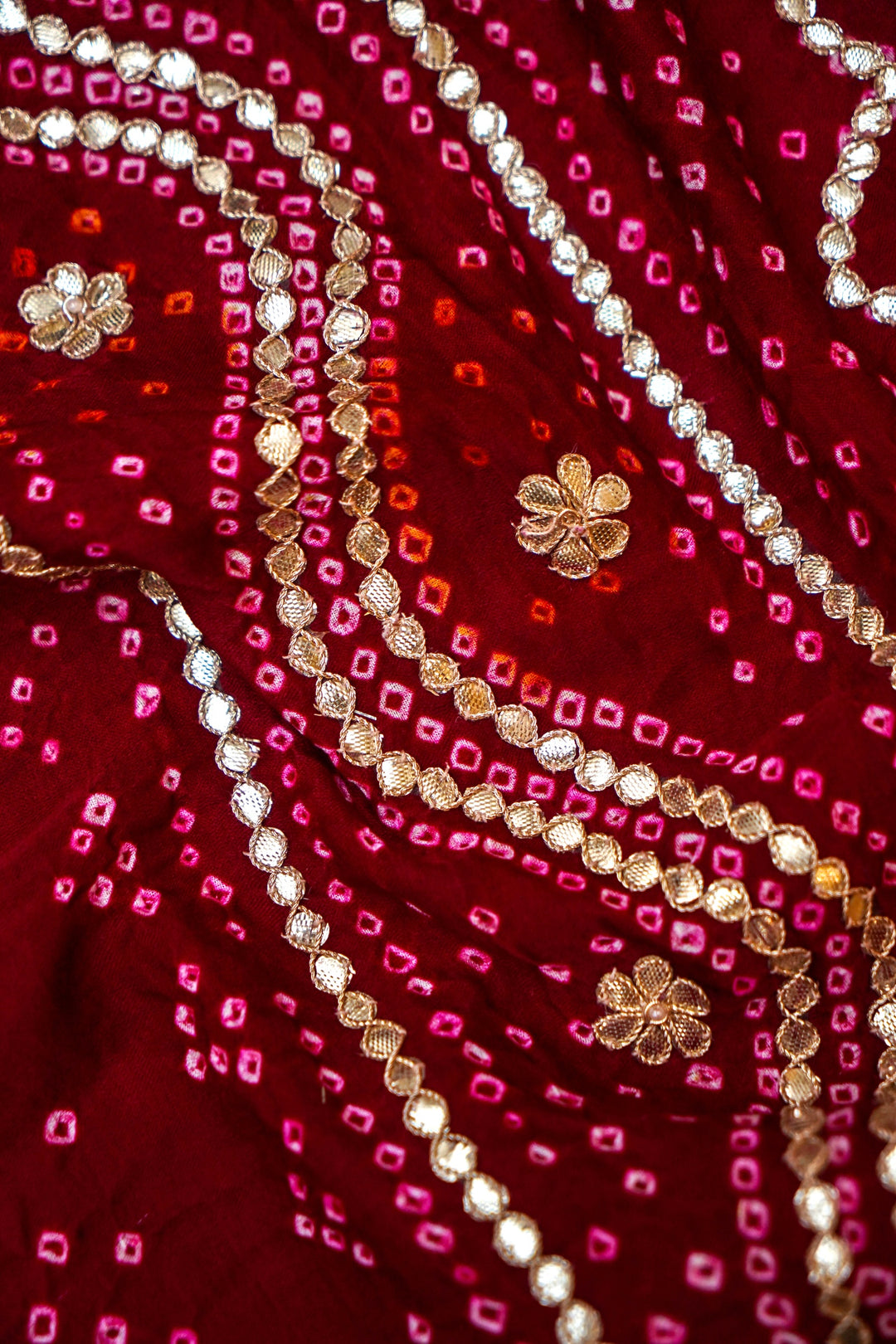 Maroon Rajgharana Gota Patti and Kundan Embroidery Pure Gajji Gharchola Dupatta View 6