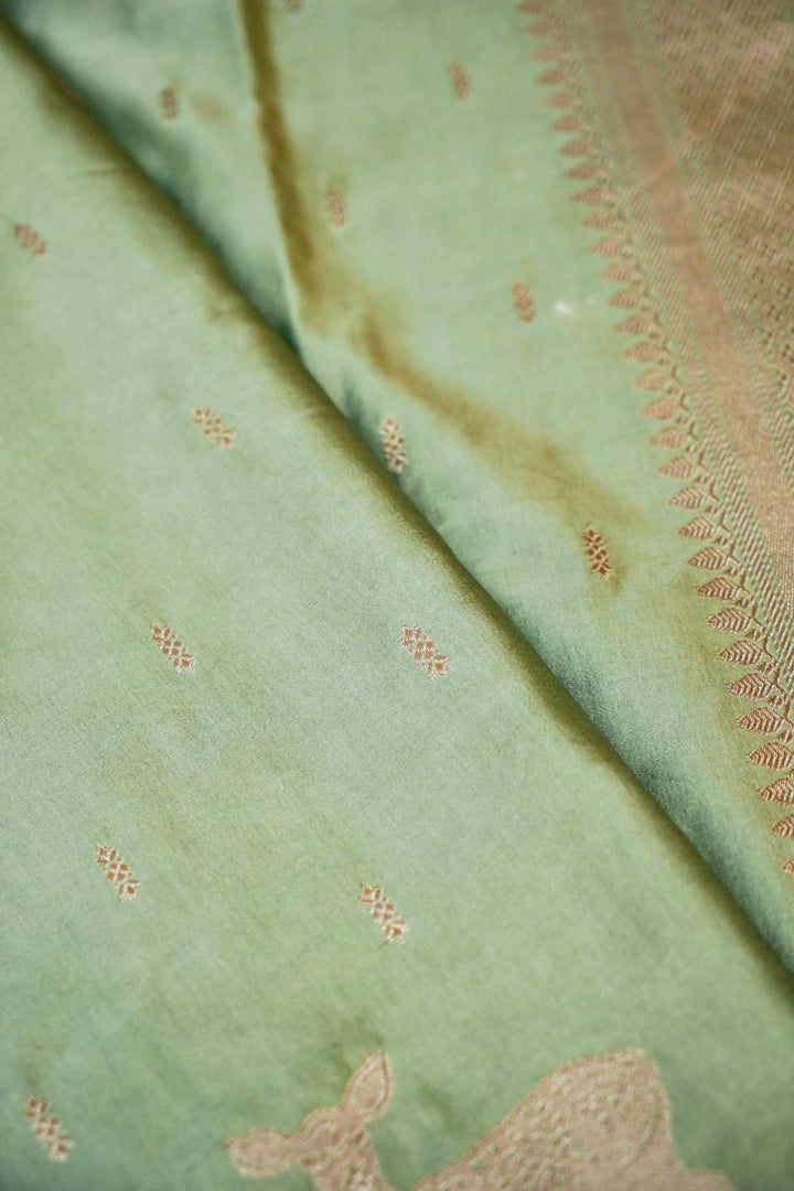 Banarasi Powder Blue Mashru Silk Saree with Bird Motif Border