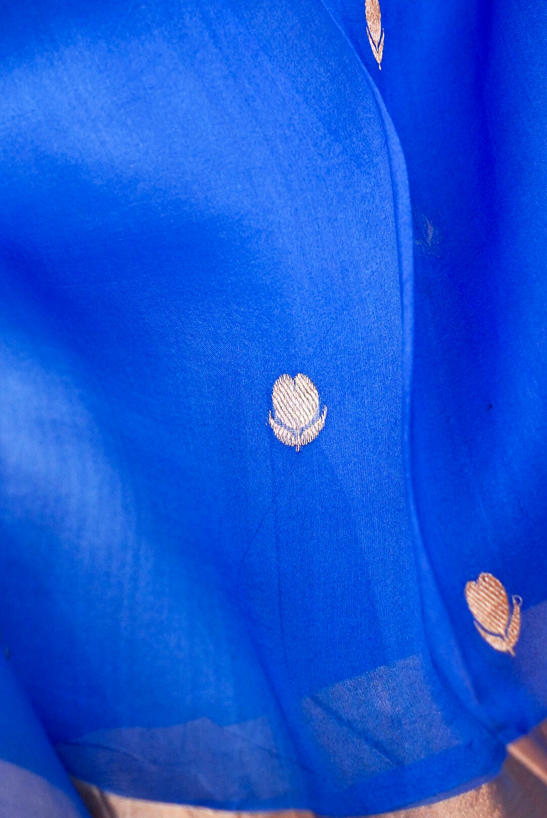 Royal Blue Handloom Raw Silk Suit with Organza Dupatta