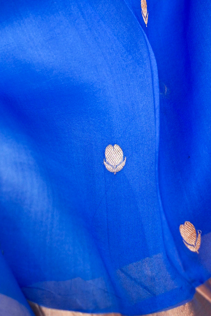 Royal Blue Handloom Raw Silk Suit with Organza Dupatta