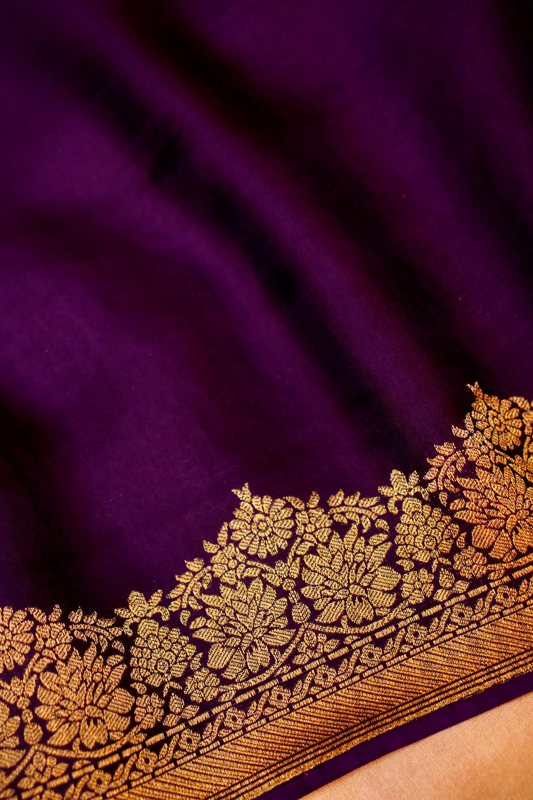 Purple Banarasi Satin Crepe Bandhej Weaving Saree with Birds Motif