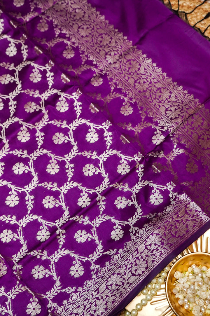 Purple Banarasi Modal Silk Suit Set with Ghat Design Top View 4