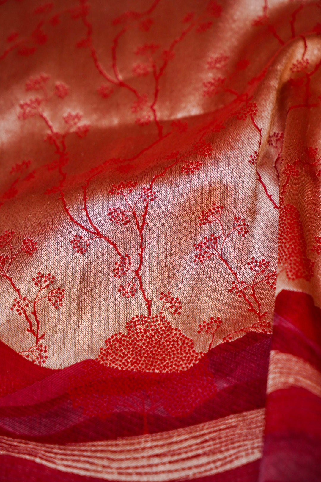 Banarasi Handloom Crimson Dune and Vine Katan Silk Banarasi Saree View 5