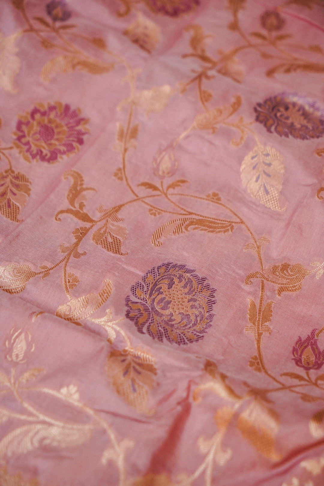 Dusty Rose Jangla Handwoven Meenakari Katan Silk Saree View 6