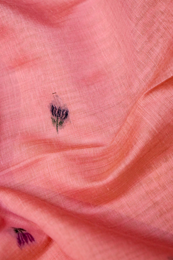 Blush Pink Handwoven Linen Unstitched Suit Set with Floral Woven Dupatta