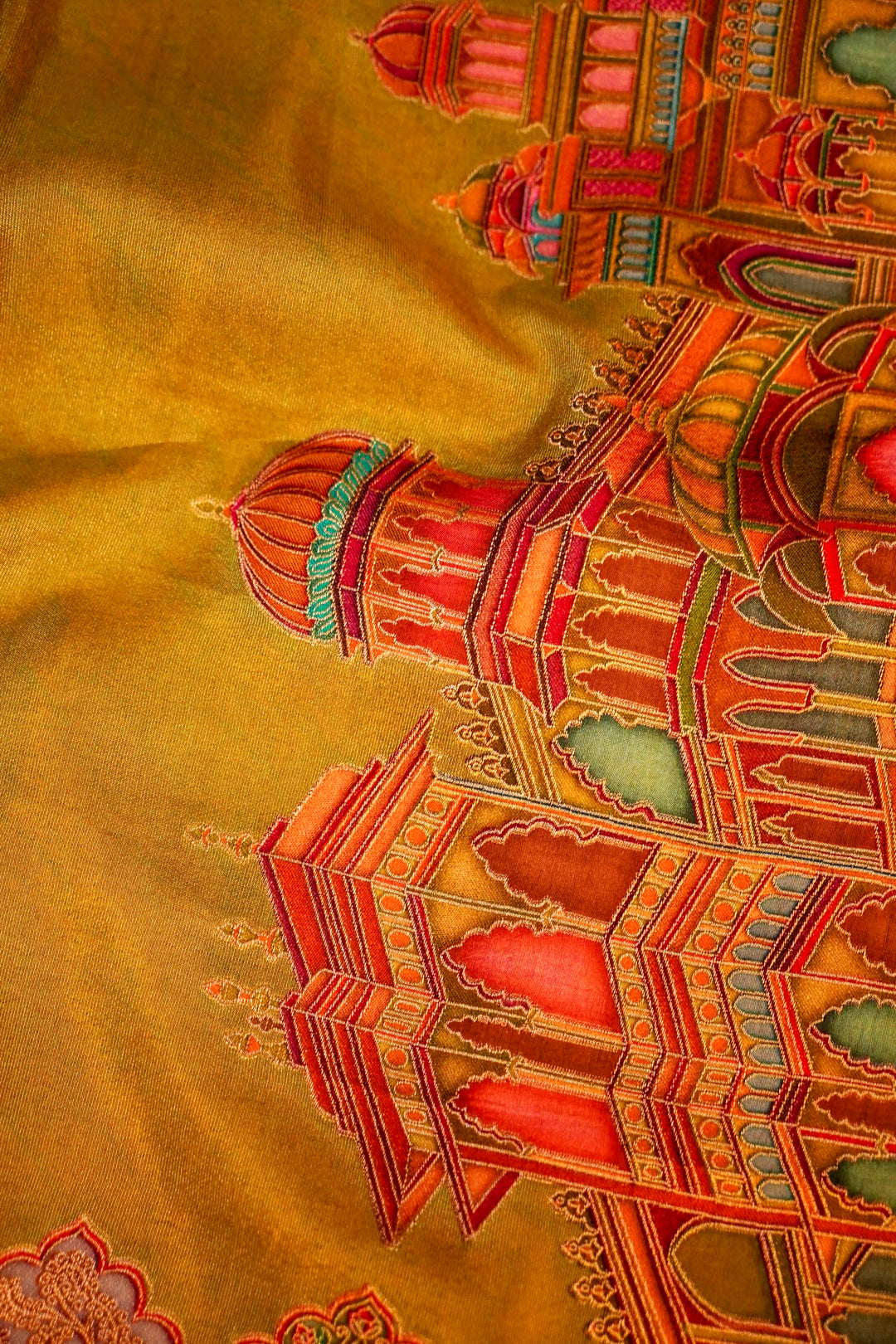 Amber Aura Mustard Crepe Silk Saree with Resham Woven Meenakari Pallu and Border