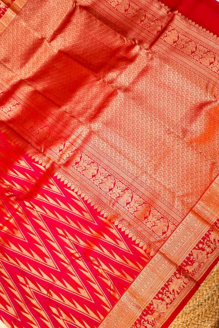 Crimson Kanjivaram Silk Saree with Classic South Silk Brocade Weave View 2