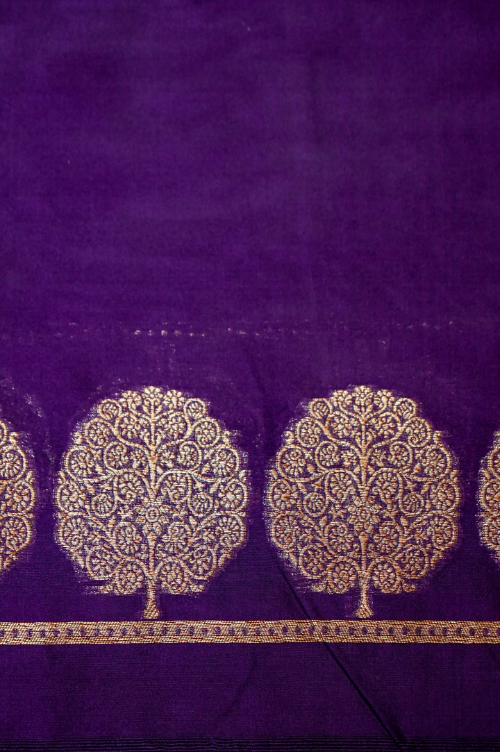 Dark Purple Unstitched Suit with Traditional Zari Weave Design View 4
