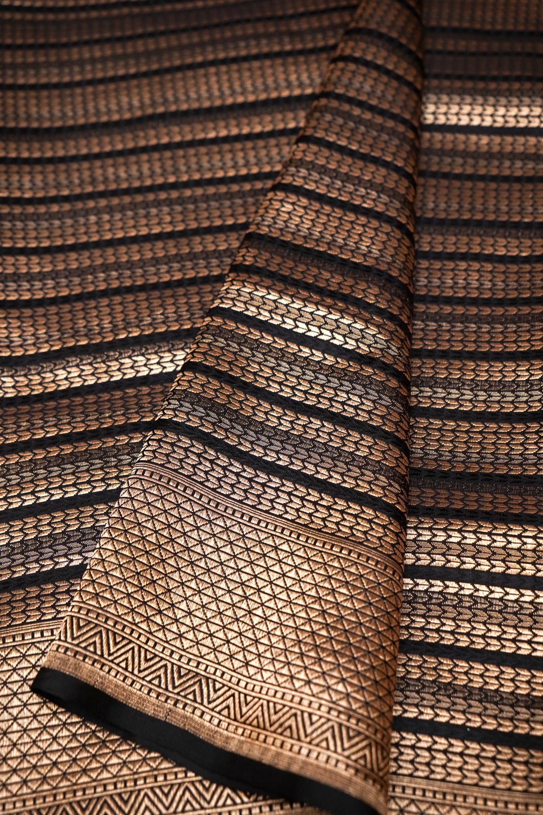 Black Banarasi Handloom Pure Katan Silk Contemporary Saree with Zari Stripe