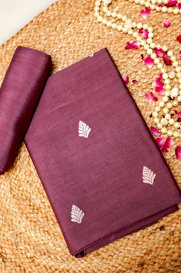 Mauve Modal Silk Co-Ord Set with Silver Zari Leaf Buti