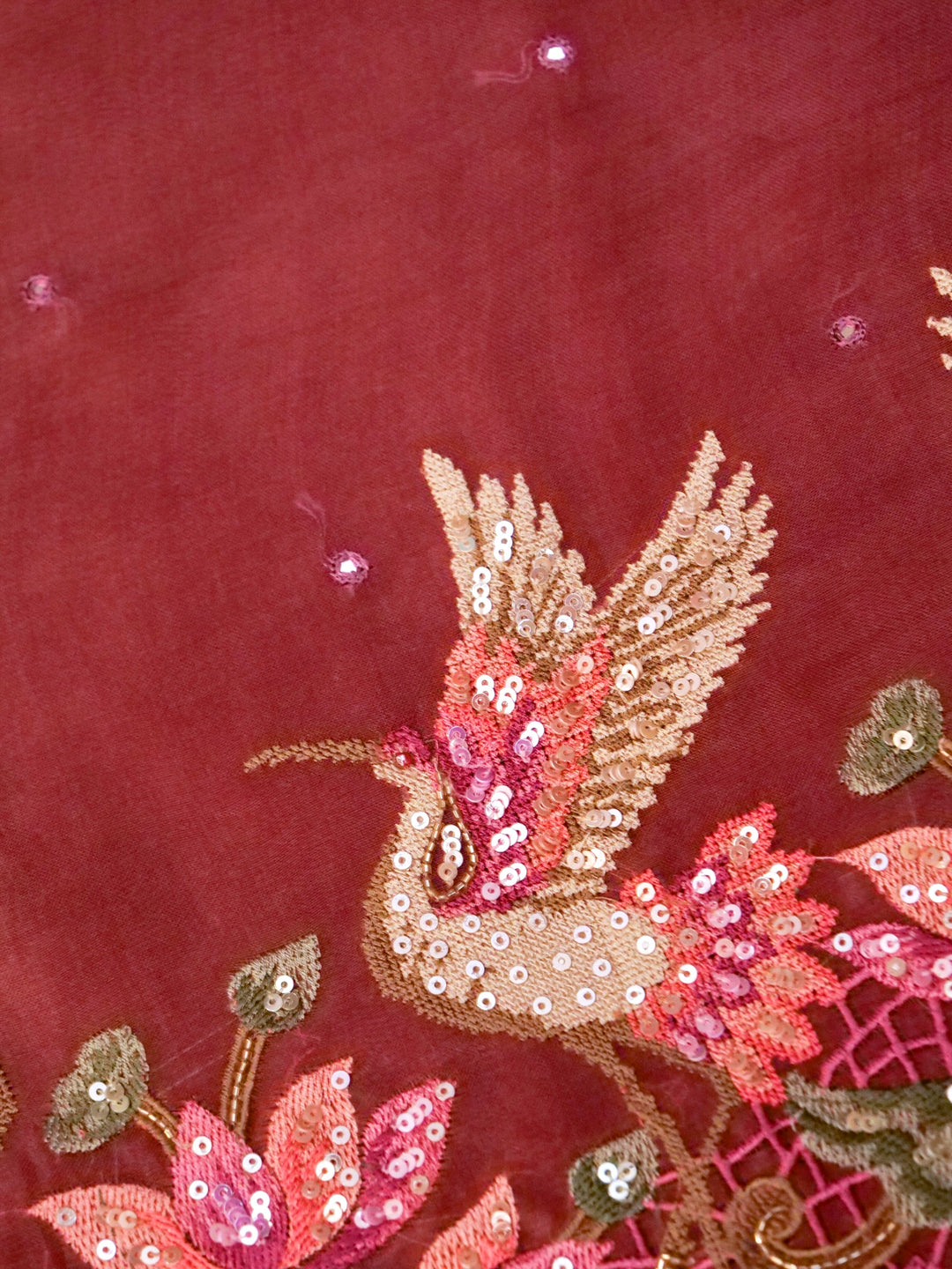 Handwoven Mauve Pure Organza Suit with Hand Resham Sequin Embroidery View 6