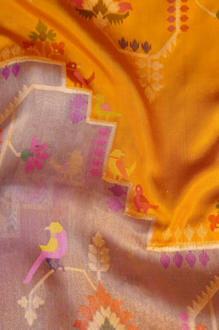 Pakshi Leher Of Handwoven Rangkat Banarasi Katan Silk Saree