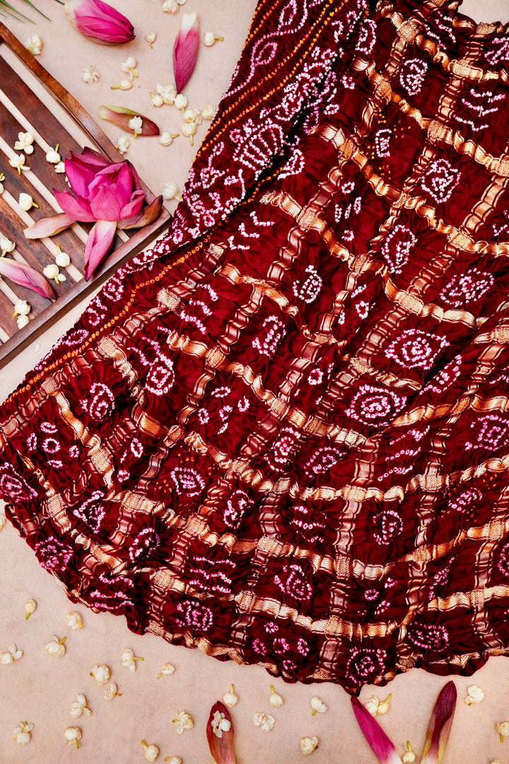 Bridal Radiance in Maroon Handcrafted Gharchola Georgette Saree with Traditional Charm