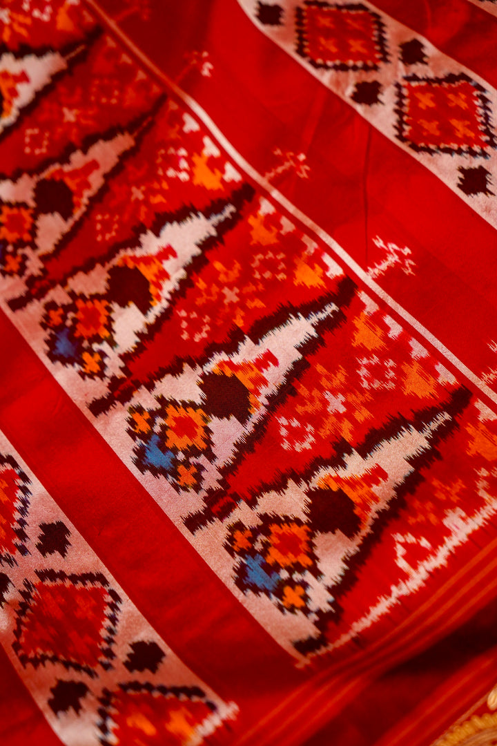 Red Pure Ikkat Patola Saree with Zardozi Embroidery View 5