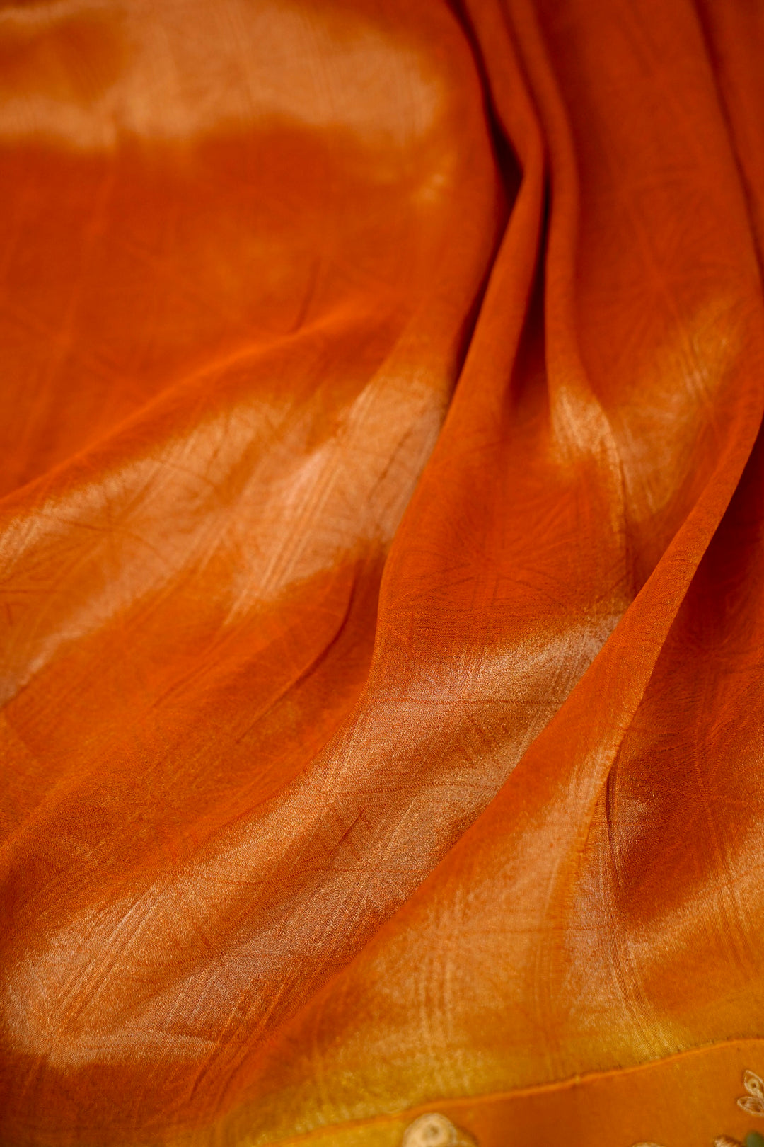 Designer Rust Orange Tissue Silk Meenakari Embroidery Saree View 8