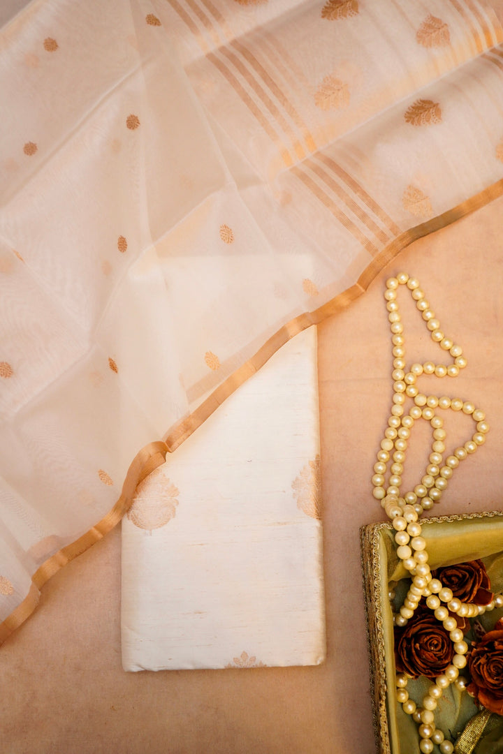 Pure Handloom Raw Silk Dyeable Suit with Organza Dupatta