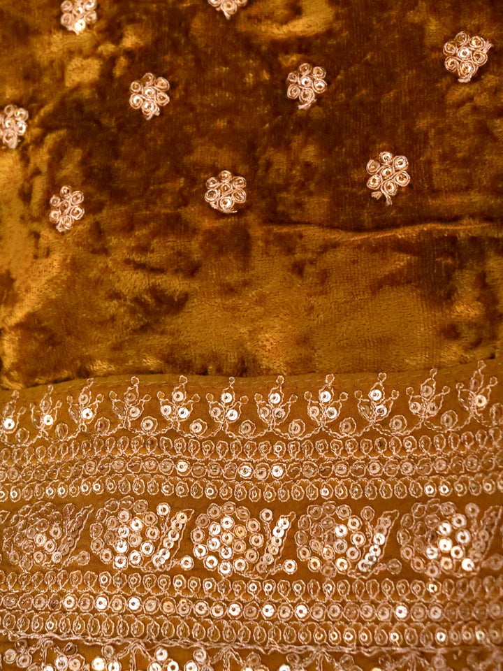 Mustard Pure Crepe Silk Saree with Sabyasachi Inspired Border Heavy Embroidered Silk Blouse View 5