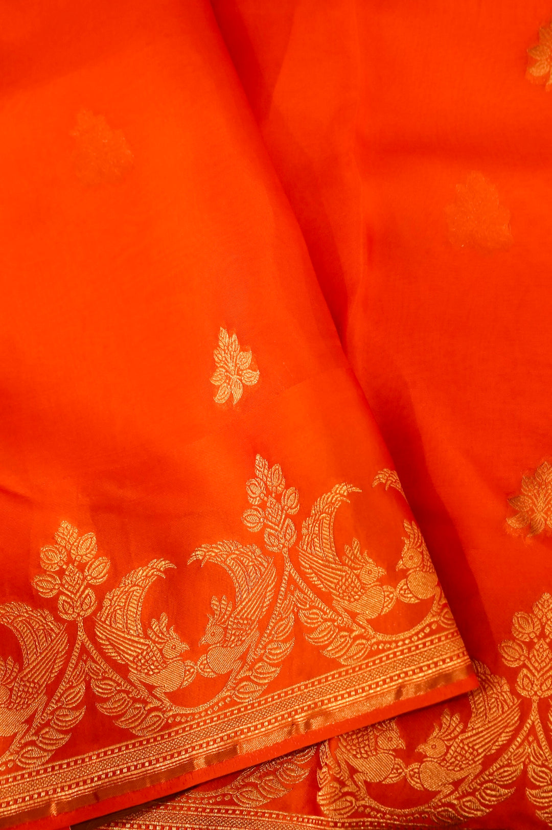 Rust Orange Organza Saree with Rich Satin Silk Border