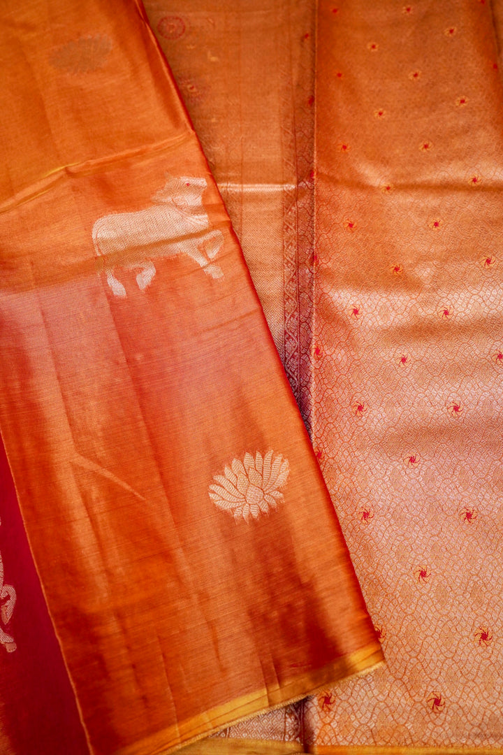 Rose Gold Banarasi Tissue Silk Saree with Zari Nandi Motifs