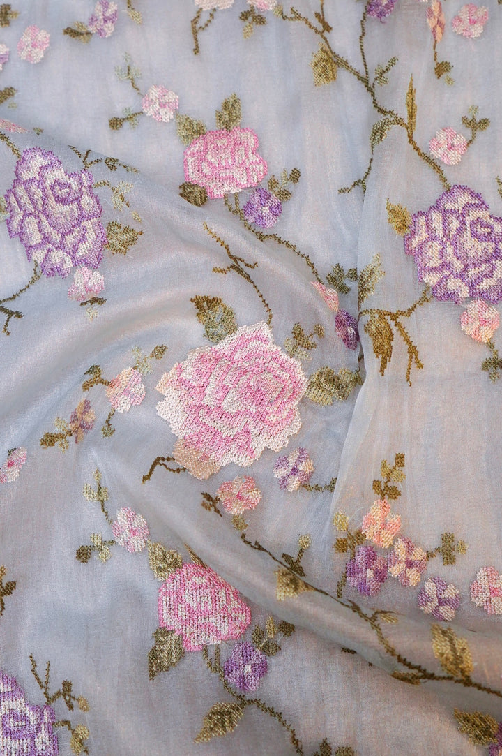 Sky Blue Banarasi Crush Tissue Silk Suit Set with Embroidery Work