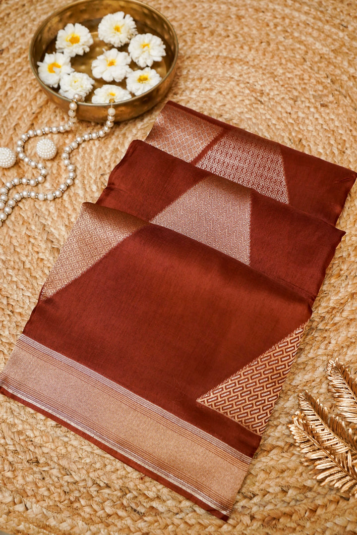 Brown Contemporary Banarasi Silk Saree with Sona Rupa Zari Weave