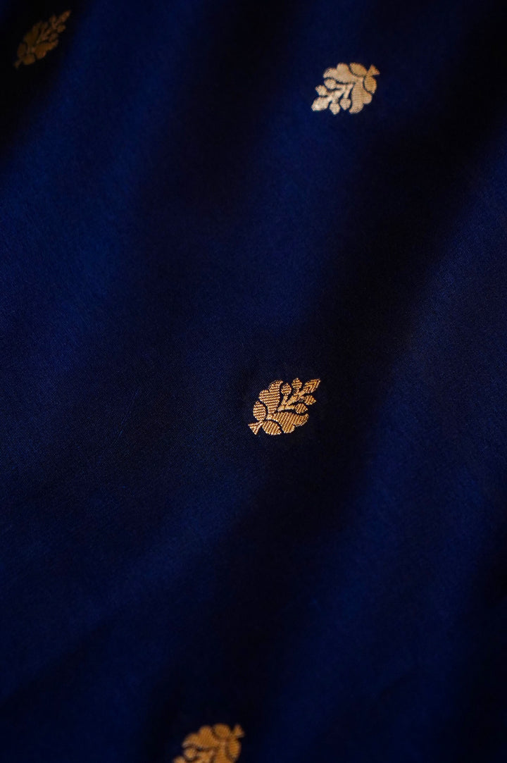 Dark Blue Banarasi Katan Silk Shikargah Suit Set