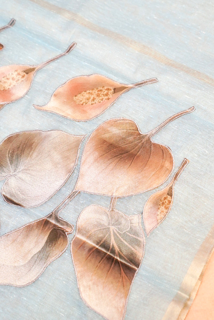 Powder Blue Pure Chanderi Tissue Suit with Applique Work