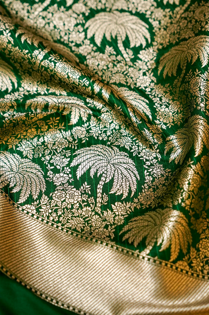 Green Raw Mango Brocade Silk Unstitched Suit Set View 5