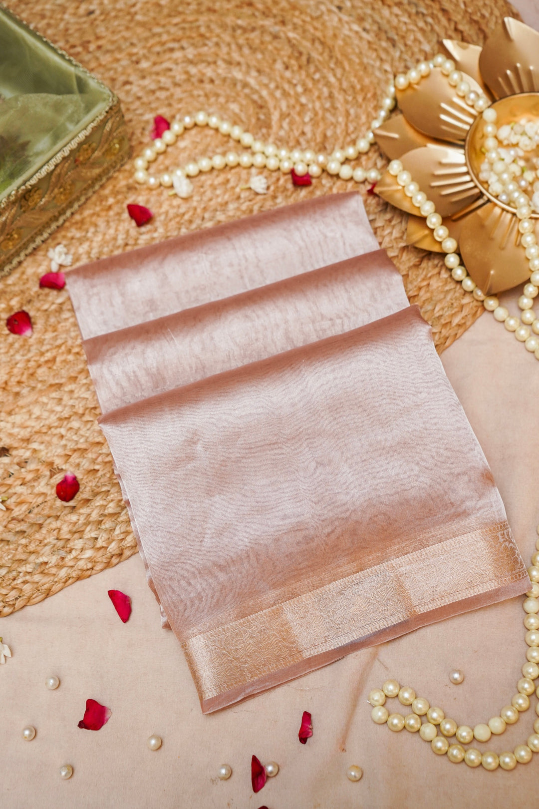 Rose Gold Radiance Pure Tissue Silk Banarasi Saree View 1
