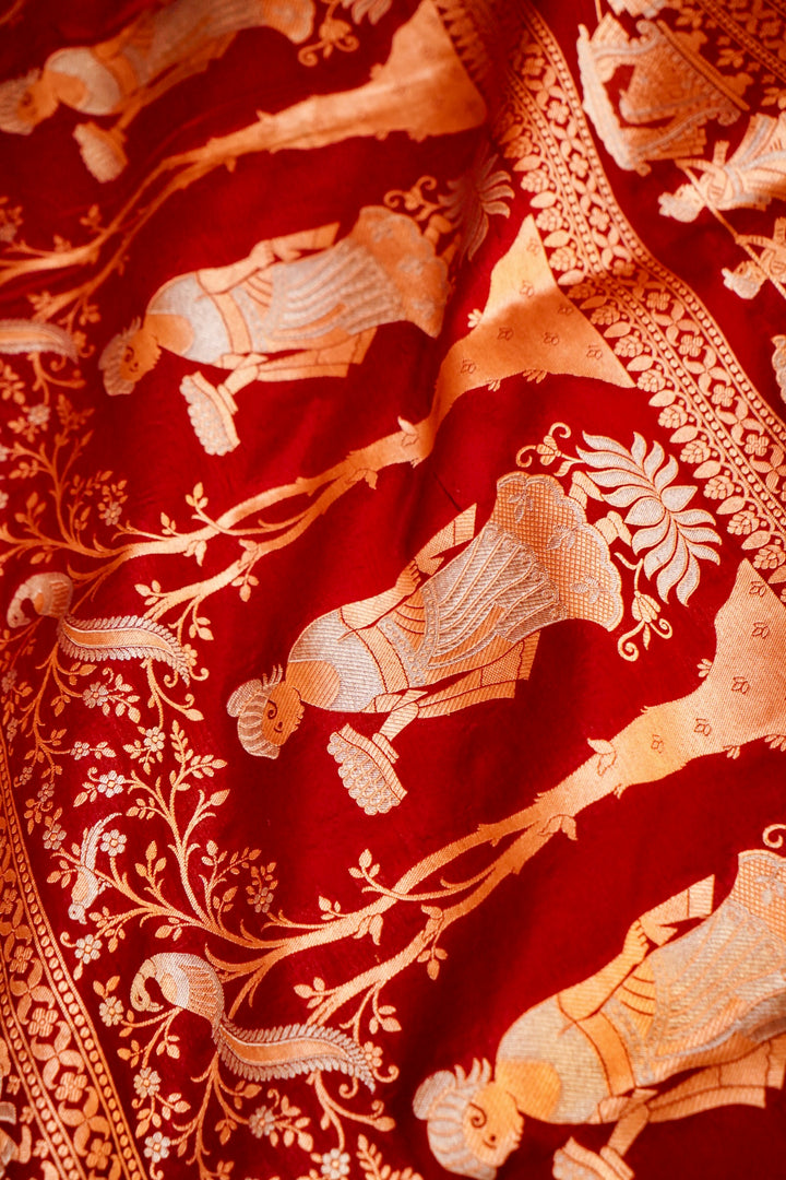 Bridal Maroon Pure Handloom Banarasi Katan Silk Baraat Inspired Saree