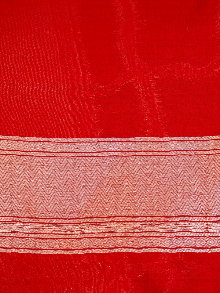 Crimson Royalty – Red Banarasi Silk Saree with Cross-Check Zari Weave