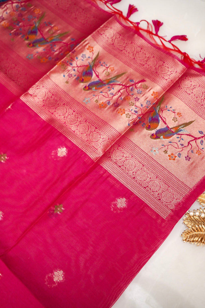 Blush Pink Meenakari Birds Cotton Silk Suit Set