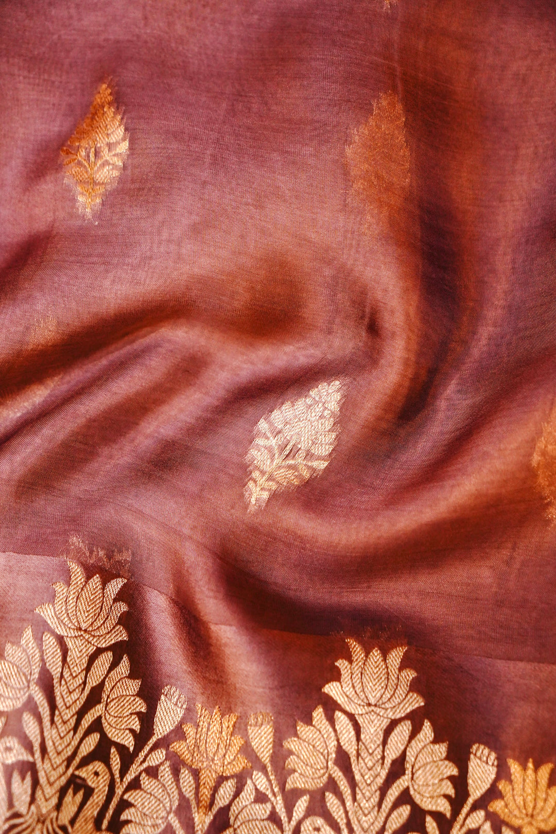 Graceful Dusty Rose Sonaroopa Muslin Organza Festive Saree