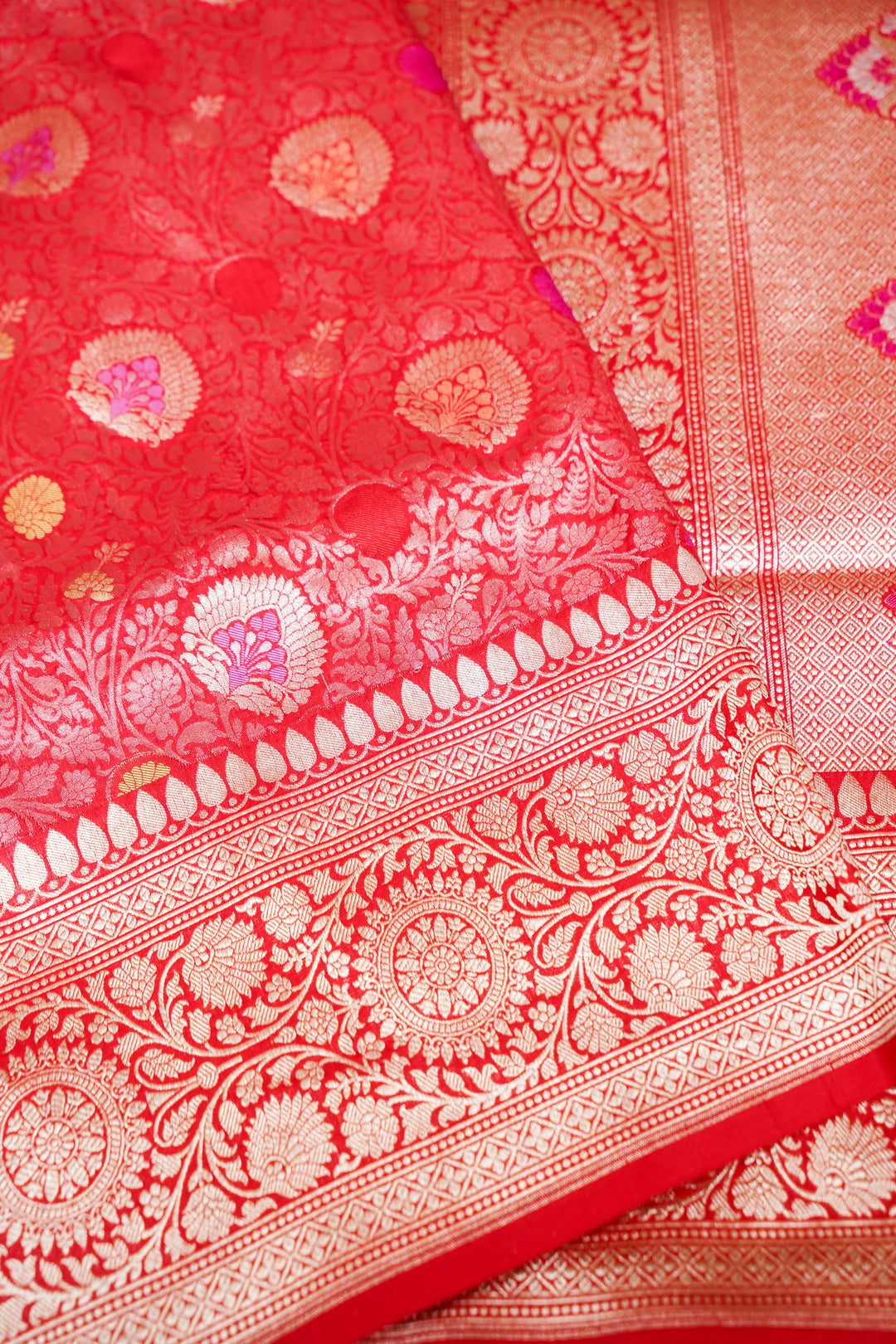 Red Bridal Handwoven Banarasi Pure Katan Silk Brocade Meenakari Jaal Saree