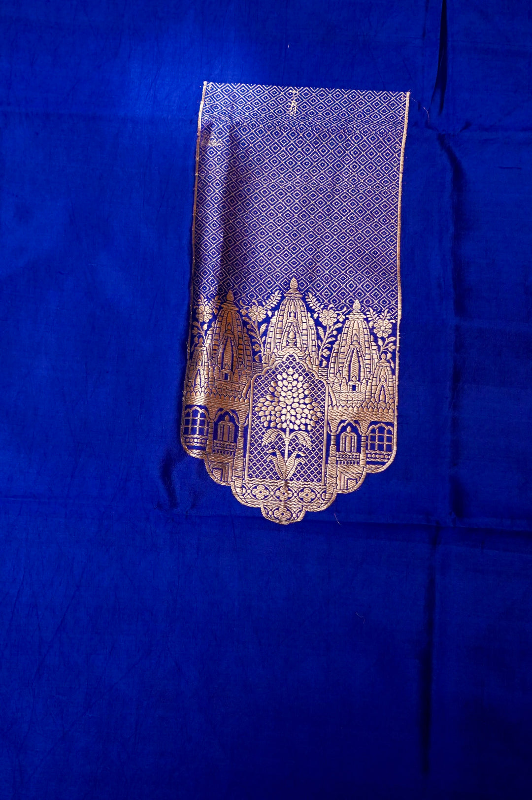 Royal Blue Katan Silk Cord Set with Banaras Ghat Neck Design View 2