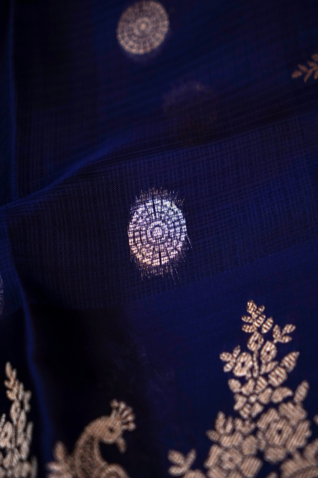 Navy Blue Kota Check Saree with Birds Motif Silk Border