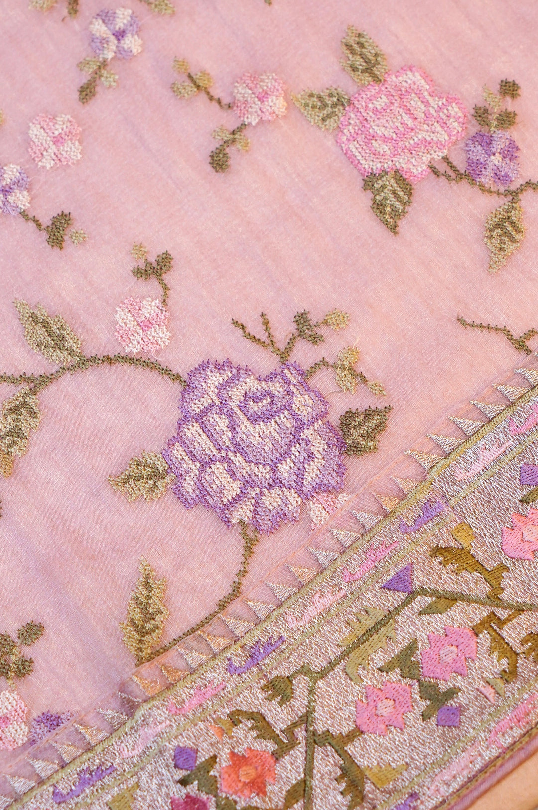 Lavender Banarasi Crush Tissue Silk Suit Set with Embroidery Work