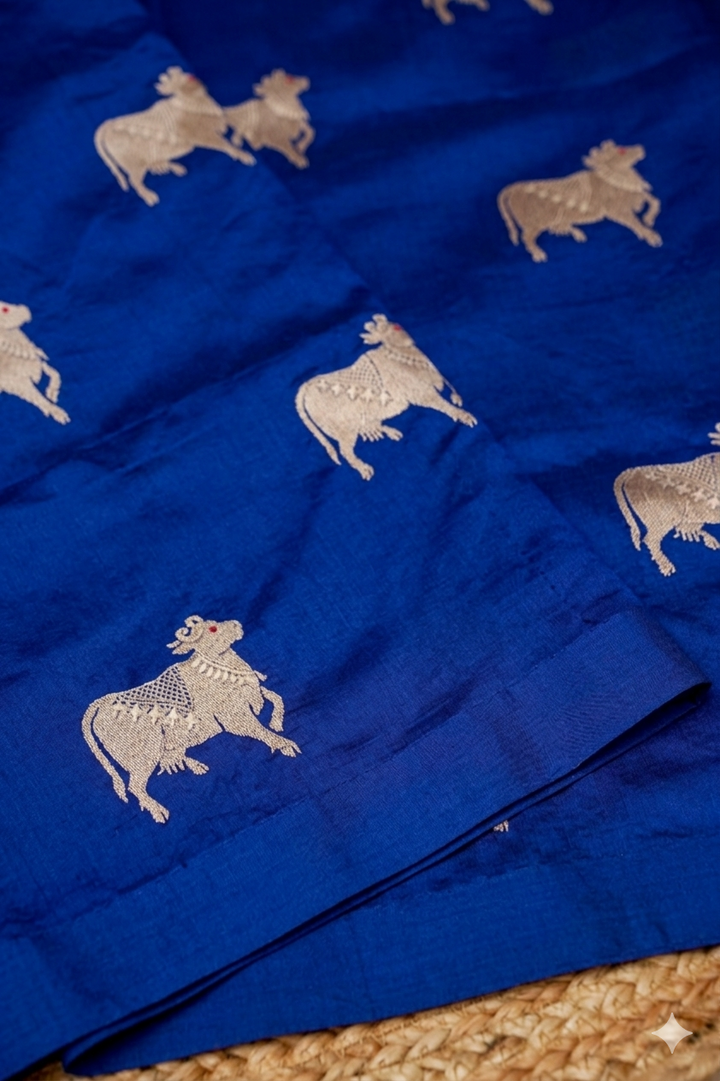 Priya Mani Inpired Royal Blue Handwoven Banarasi Pure Puna Silk Saree with Zari Nandi Motif