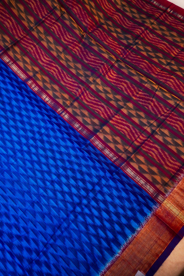 Blue Patola Cotton Silk Saree with Multi-Color Geometric Design