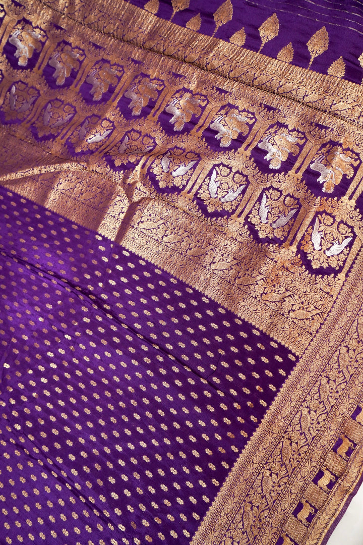 Antique Zari Weave Purple Pure Chinon Georgette Pichwai Saree